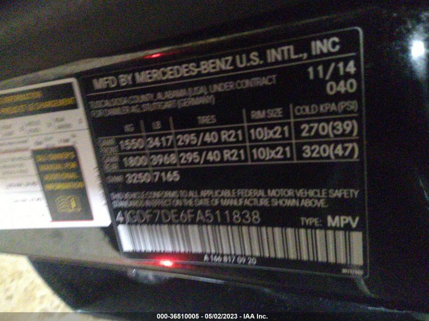 2015 MERCEDES-BENZ GL-CLASS GL 550 4JGDF7DE6FA511838