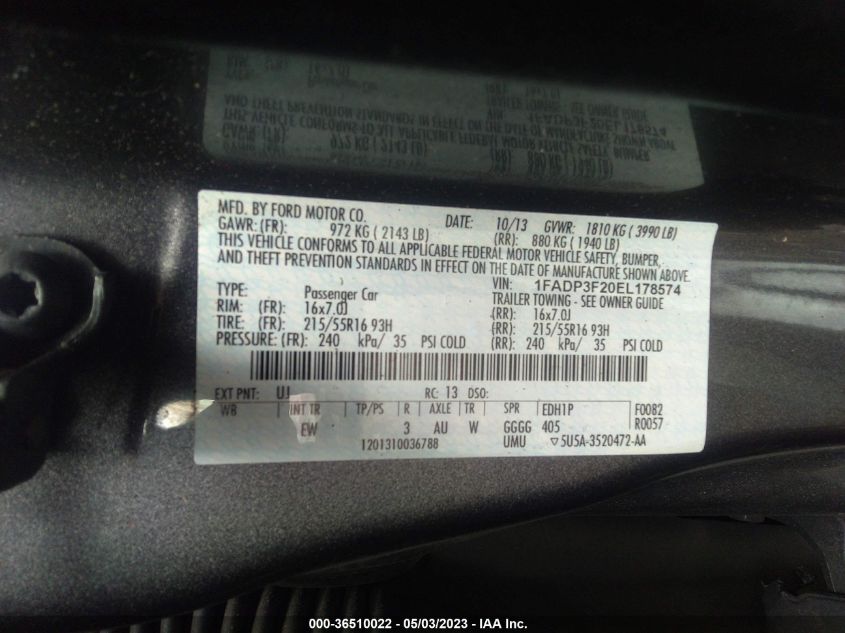 2014 FORD FOCUS SE - 1FADP3F20EL178574