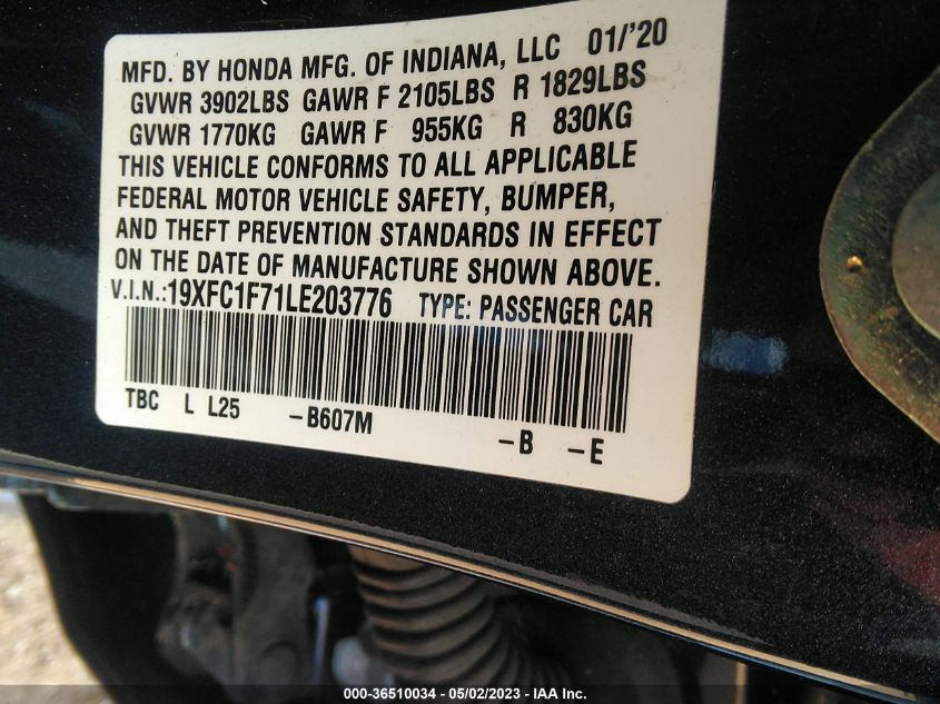 2020 HONDA CIVIC SEDAN EX-L - 19XFC1F71LE203776