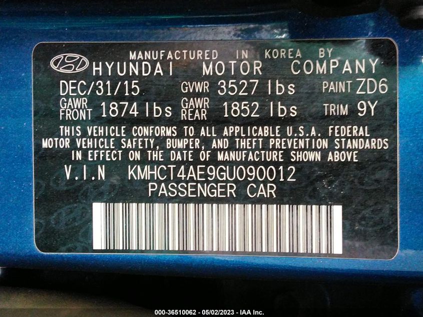 2016 HYUNDAI ACCENT SE - KMHCT4AE9GU090012