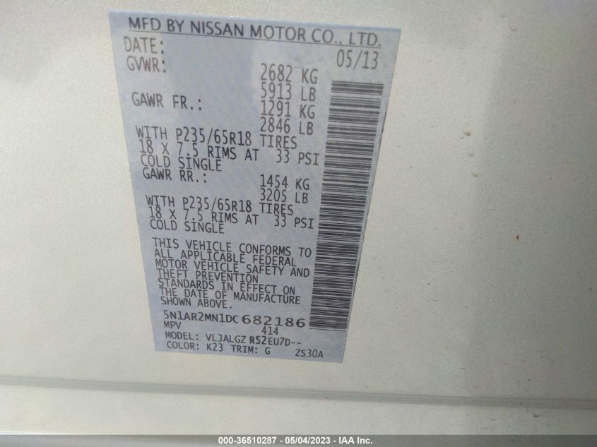 2013 NISSAN PATHFINDER SL - 5N1AR2MN1DC682186