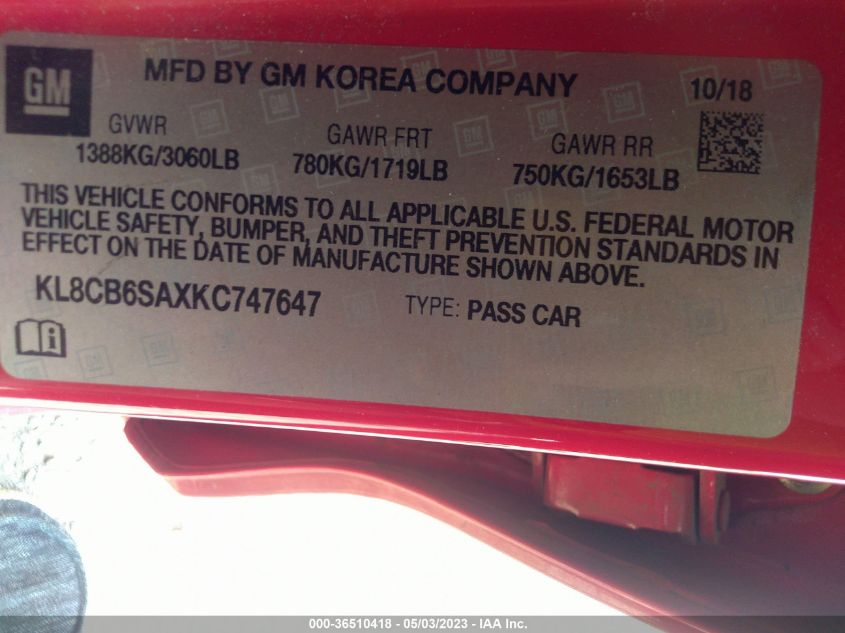 2019 CHEVROLET SPARK LS - KL8CB6SAXKC747647