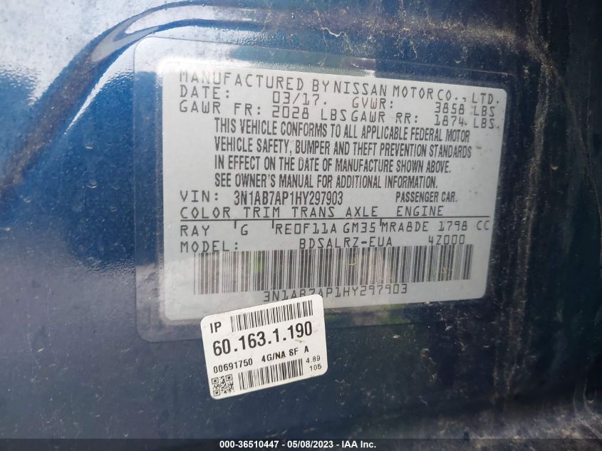 2017 NISSAN SENTRA SR - 3N1AB7AP1HY297903