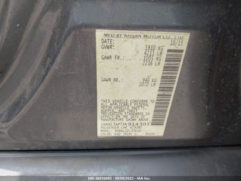 2015 NISSAN ALTIMA 2.5 S - 1N4AL3AP7FN914305