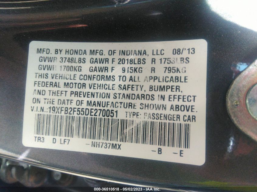 2013 HONDA CIVIC SDN LX - 19XFB2F55DE270051