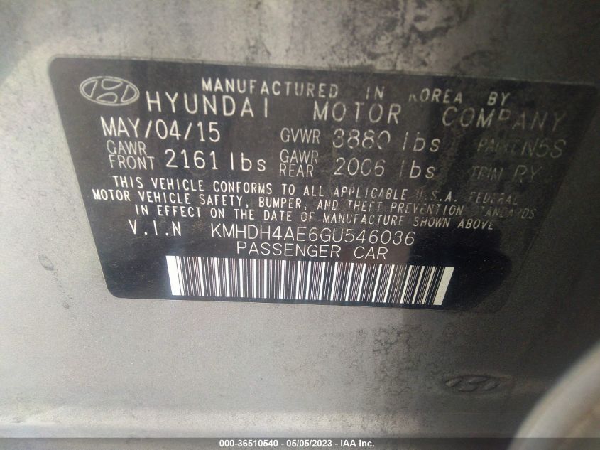 2016 HYUNDAI ELANTRA VALUE EDITION - KMHDH4AE6GU546036