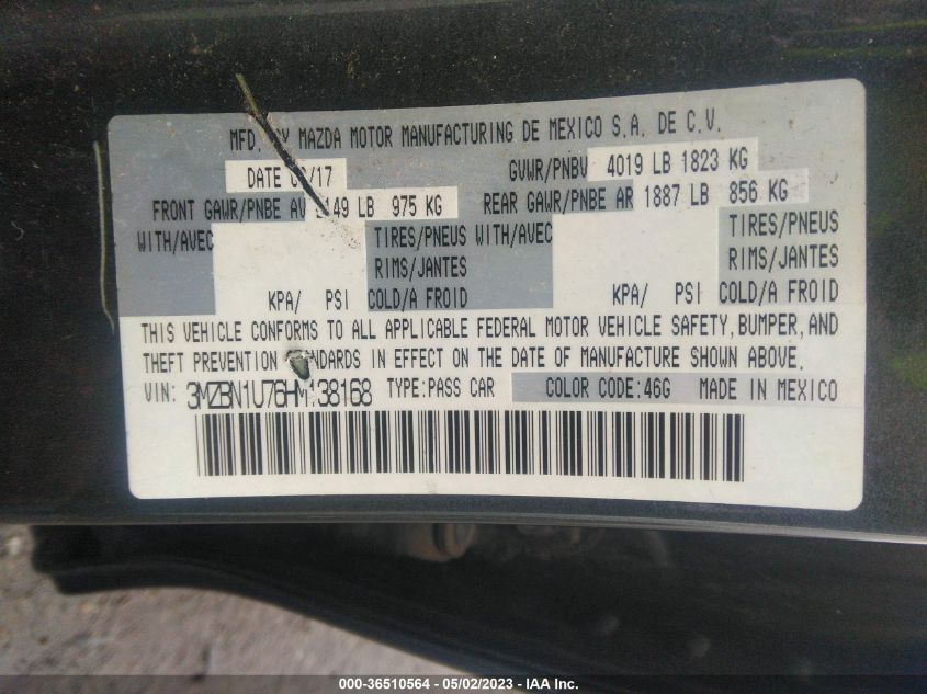 2017 MAZDA MAZDA3 4-DOOR SPORT 3MZBN1U76HM138168