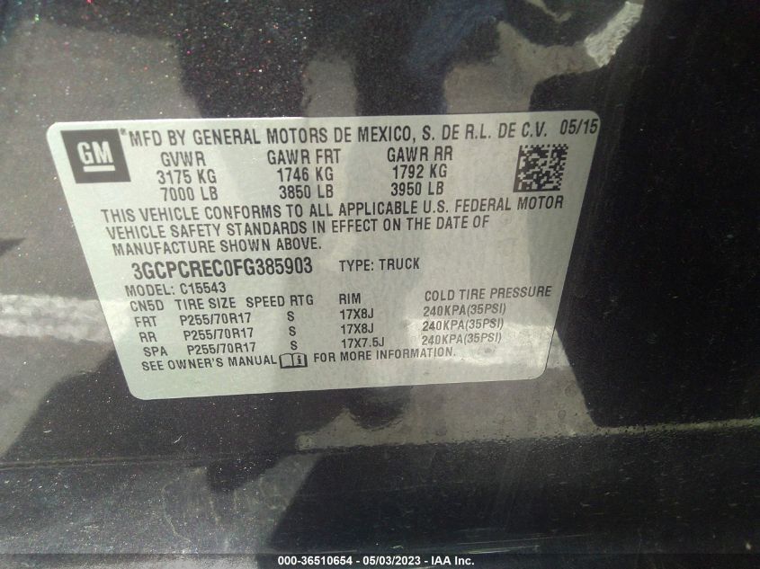 2015 CHEVROLET SILVERADO 1500 LT - 3GCPCREC0FG385903
