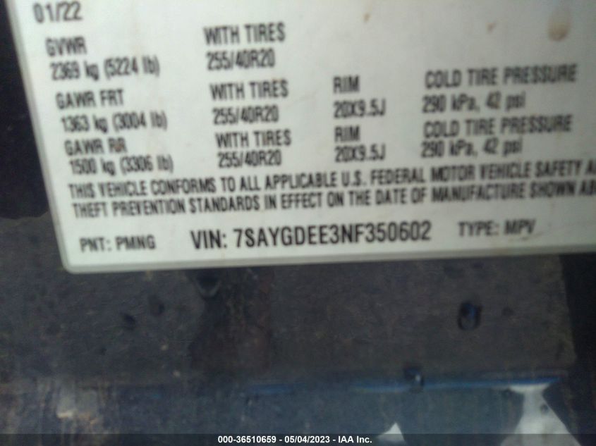 2022 TESLA MODEL Y LONG RANGE - 7SAYGDEE3NF350602