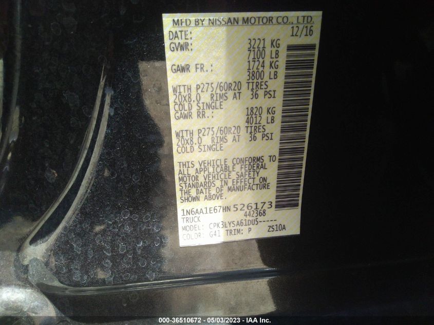 2017 NISSAN TITAN PLATINUM RESERVE - 1N6AA1E67HN526173