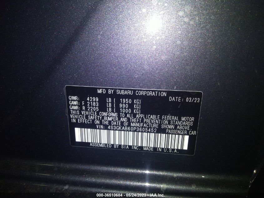 2023 SUBARU IMPREZA - 4S3GKAB60P3605452