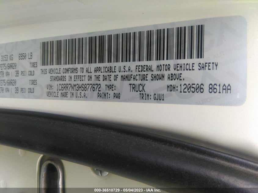 VIN 1C6RR7NM3HS877672 2017 RAM 1500 LARAMIE