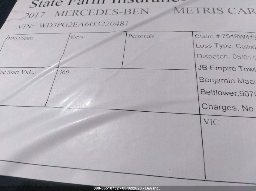 2017 MERCEDES-BENZ METRIS CARGO VAN - WD3PG2EA6H3220481