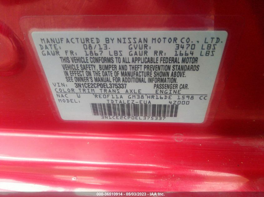 2014 NISSAN VERSA NOTE SV - 3N1CE2CP0EL375337