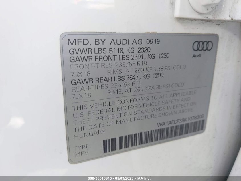 2019 AUDI Q3 PREMIUM - WA1AECF39K1078308