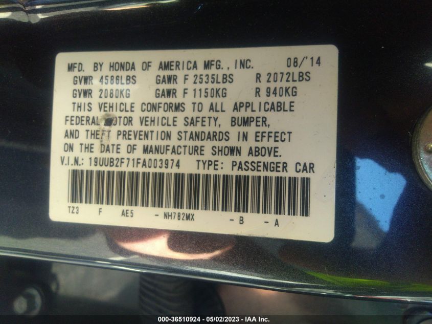 2015 ACURA TLX V6 ADVANCE - 19UUB2F71FA003974