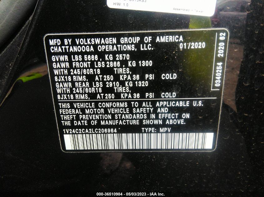 2020 VOLKSWAGEN ATLAS CROSS SPORT 2.0T SE - 1V24C2CA2LC206964