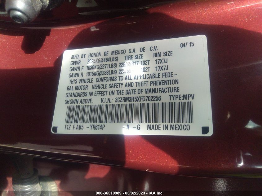 2015 HONDA CR-V EX - 3CZRM3H5XFG702256
