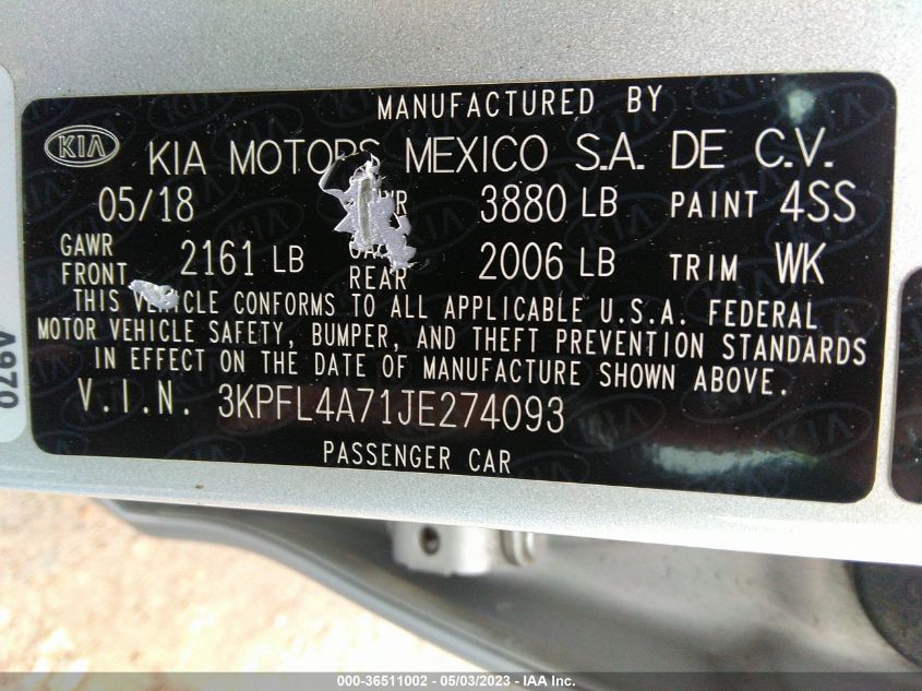 2018 KIA FORTE LX - 3KPFL4A71JE274093