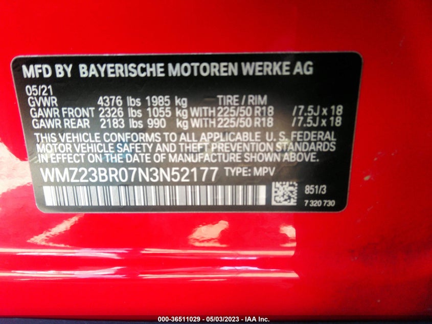 VIN WMZ23BR07N3N52177 2022 MINI COUNTRYMAN COOPER
