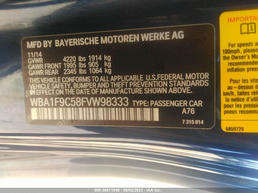 2015 BMW 2 SERIES 228I - WBA1F9C58FVW98333
