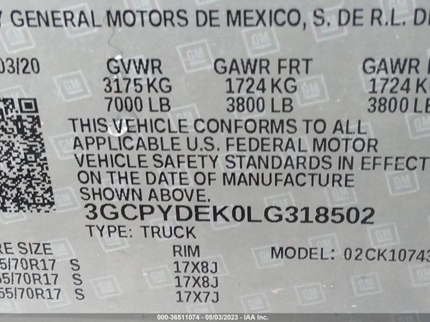 2020 CHEVROLET SILVERADO 1500 LT - 3GCPYDEK0LG318502