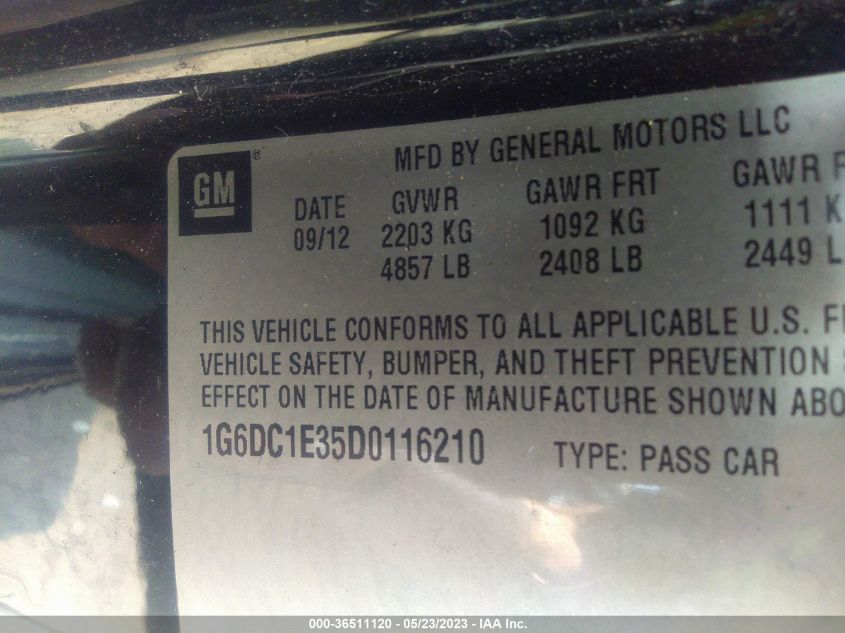 2013 CADILLAC CTS COUPE 1G6DC1E35D0116210