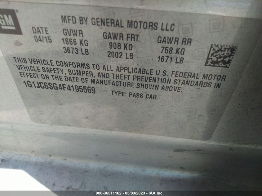 2015 CHEVROLET SONIC LT - 1G1JC6SG4F4195569