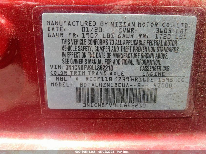2020 NISSAN VERSA SR - 3N1CN8FV9LL862210