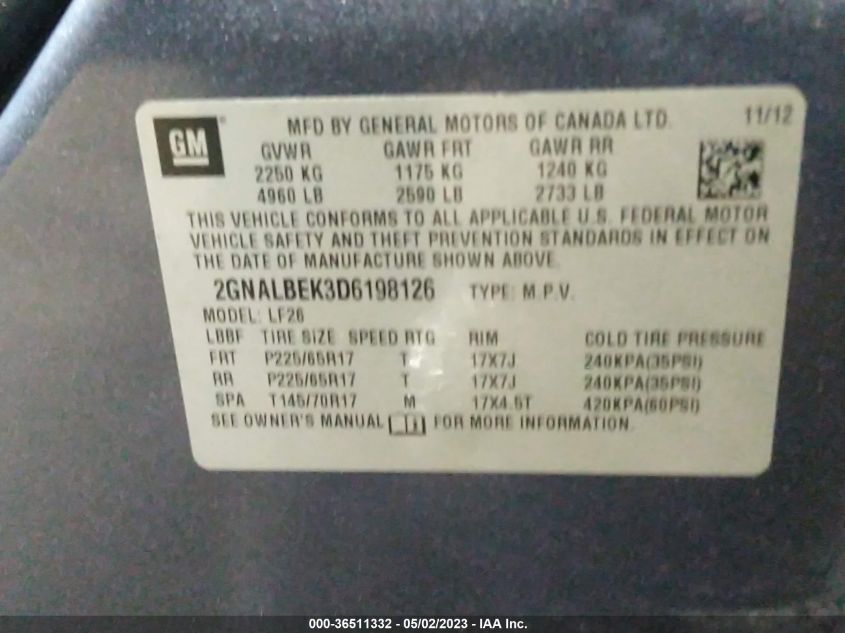 2013 CHEVROLET EQUINOX LS - 2GNALBEK3D6198126