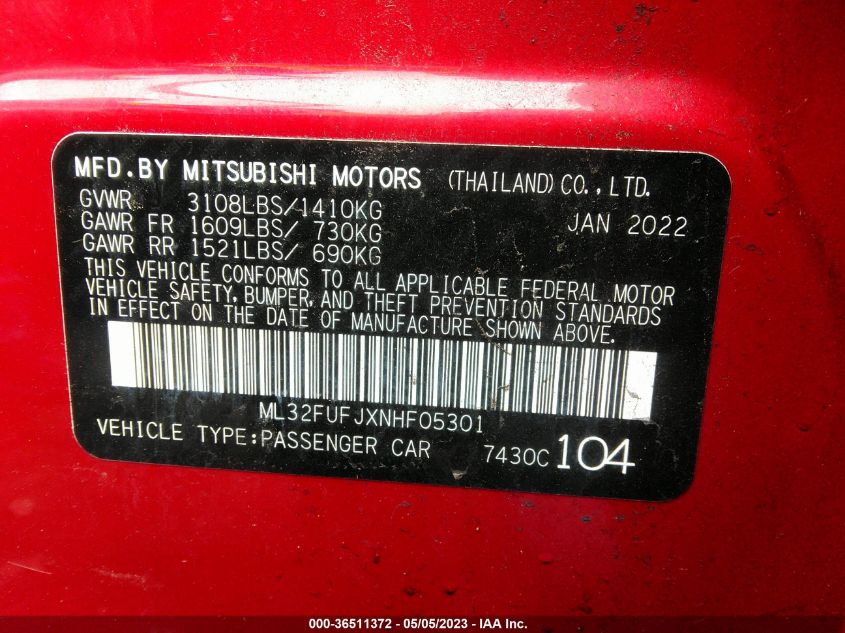 2022 MITSUBISHI MIRAGE G4 ES/LE/BLACK EDITION - ML32FUFJXNHF05301