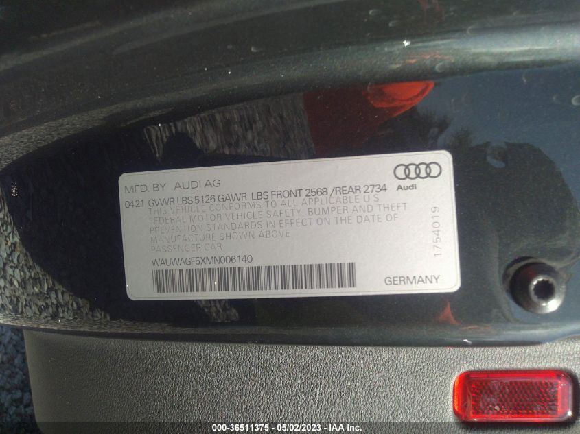 2021 AUDI A5 CABRIOLET PREMIUM PLUS WAUWAGF5XMN006140
