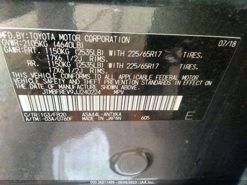 2018 TOYOTA RAV4 LE - JTMBFREV9JJ240224