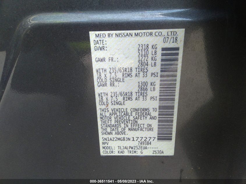 2018 NISSAN MURANO S - 5N1AZ2MG8JN177277