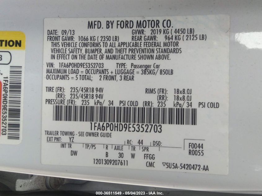 2014 FORD FUSION SE - 1FA6P0HD9E5352703