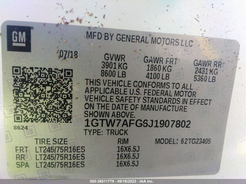 2018 GMC SAVANA CARGO VAN - 1GTW7AFG6J1907802
