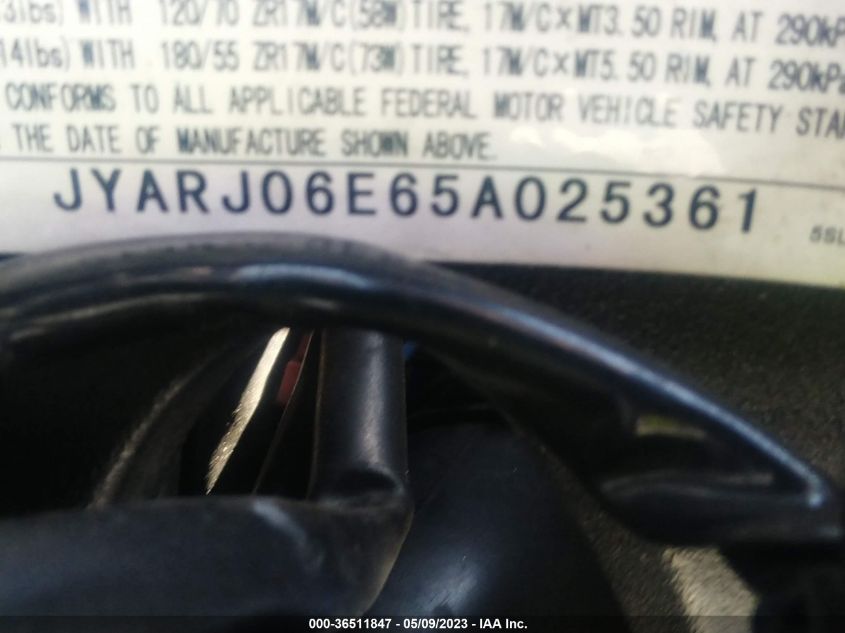 2005 YAMAHA YZFR6 L JYARJ06E65A025361