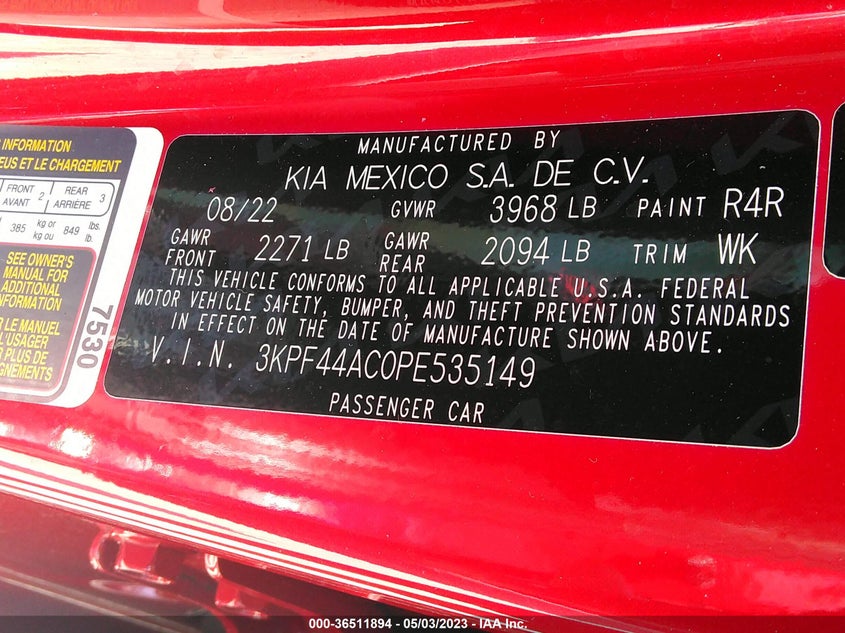 VIN 3KPF44AC0PE535149 2023 KIA FORTE GT