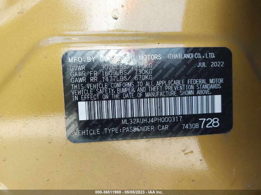 2023 MITSUBISHI MIRAGE ES/LE - ML32AUHJ4PH000317
