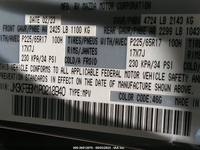 2023 MAZDA CX-5 2.5 S SELECT PACKAGE - JM3KFBBM1P0218940
