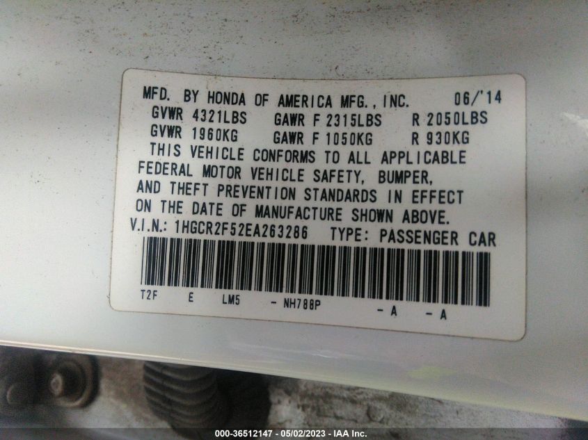 2014 HONDA ACCORD SEDAN SPORT - 1HGCR2F52EA263286