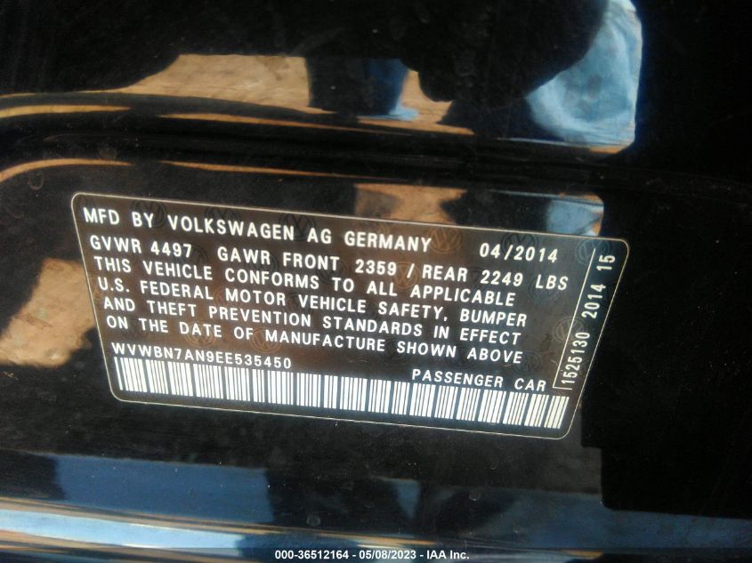 2014 VOLKSWAGEN CC SPORT - WVWBN7AN9EE535450