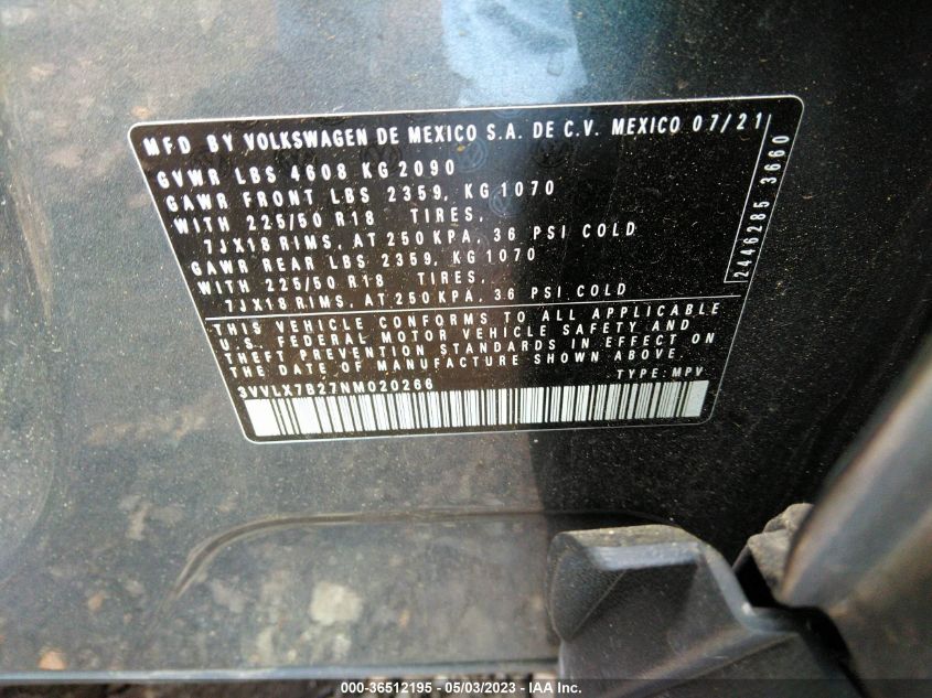 2022 VOLKSWAGEN TAOS SE - 3VVLX7B27NM020266