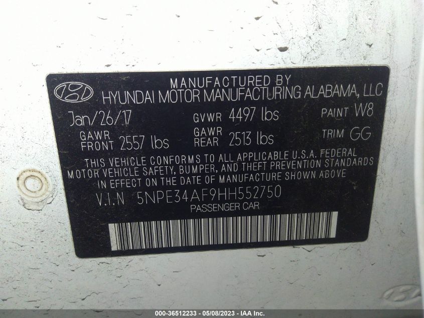 2017 HYUNDAI SONATA SPORT - 5NPE34AF9HH552750