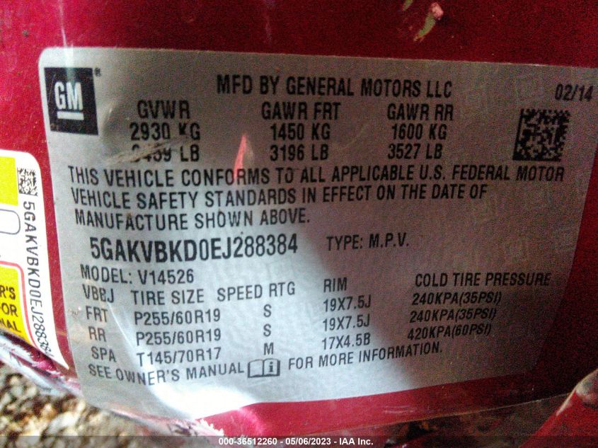 2014 BUICK ENCLAVE LEATHER - 5GAKVBKD0EJ288384
