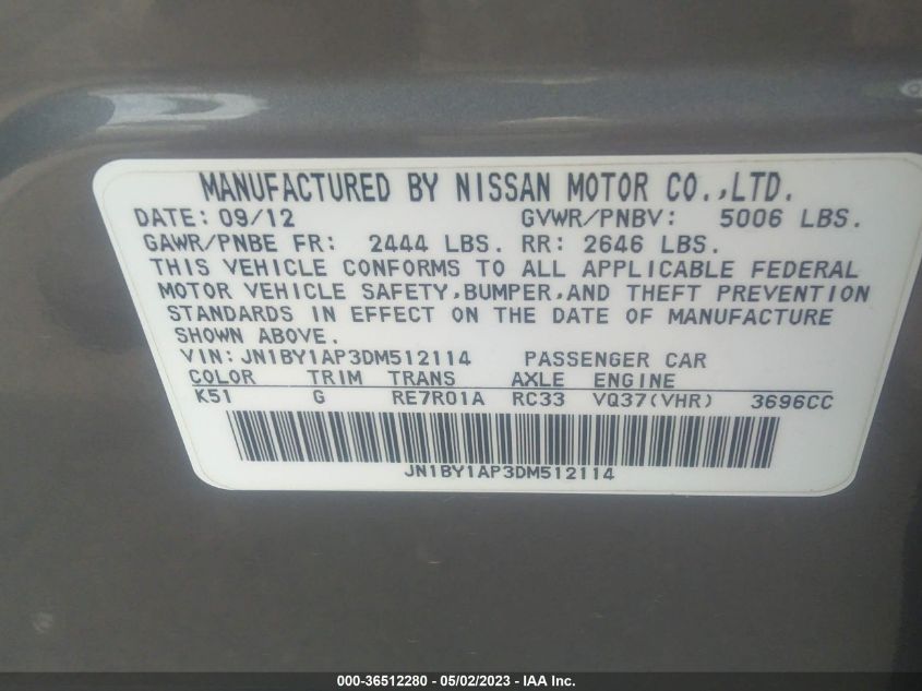 2013 INFINITI M37 JN1BY1AP3DM512114