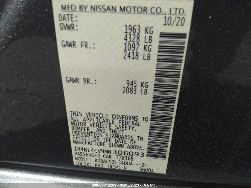 2021 NISSAN ALTIMA 2.5 SR - 1N4BL4CV9MN306093