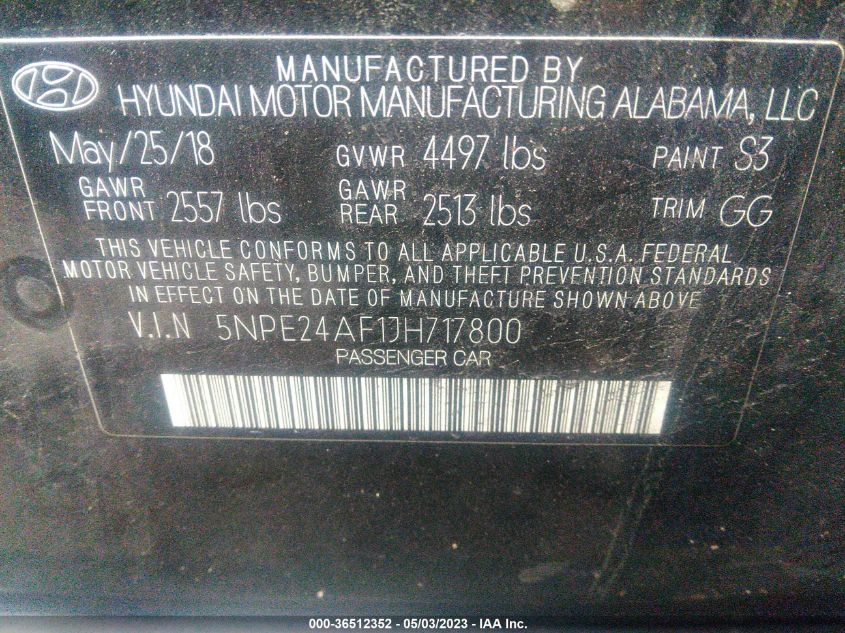 2018 HYUNDAI SONATA SE - 5NPE24AF1JH717800