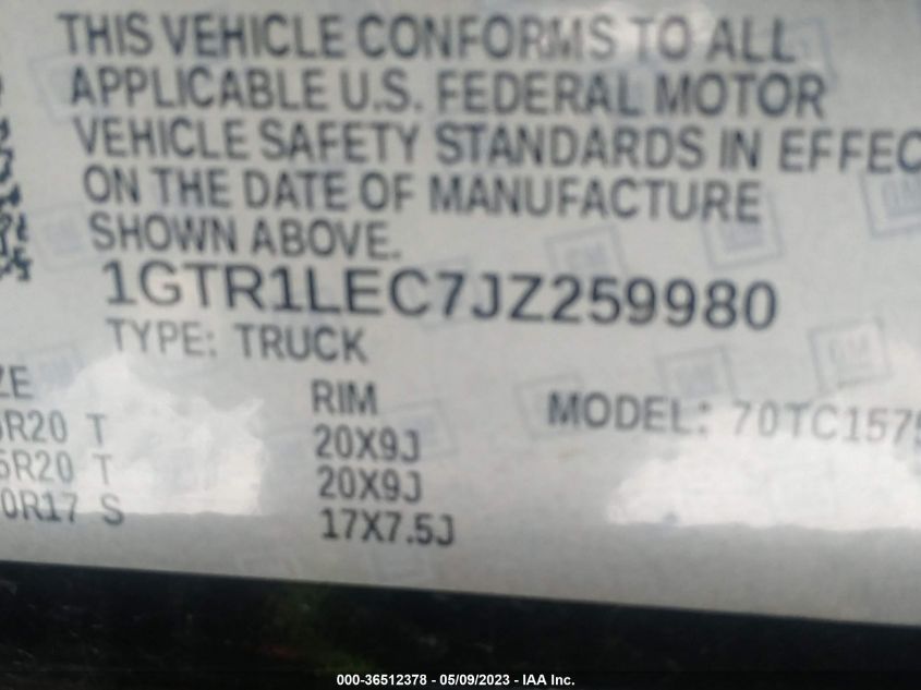 2018 GMC SIERRA 1500 - 1GTR1LEC7JZ259980