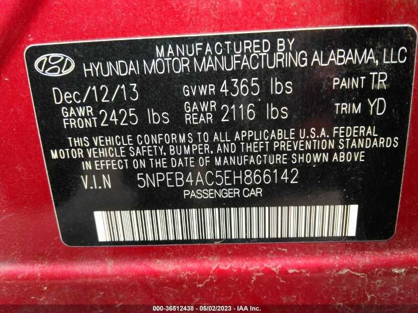 2014 HYUNDAI SONATA GLS - 5NPEB4AC5EH866142